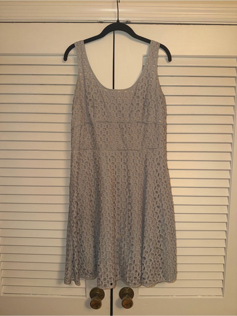 LOFT Light Gray Sleeveless Eyelet Fit & Flare Mini Dress